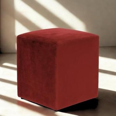 Imagem de Puff quadrado em MDF e Estofado em Veludo suporta até 150kl sala，quarto，pufe，puff redondo(Vermelho)