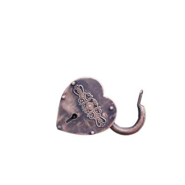 Imagem de Cadeado de coração antigo vintage com duas chaves de trabalho - cadeado funcional decorativo (cobre)