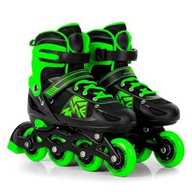 Imagem de Patins Inline Infantil Ajustável 4 Rodas com Freio e Interior Acolchoado - Conforto e Segurança para Crianças 6+(Verde,G (38-41))