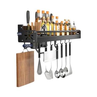 Imagem de Prateleira De Cozinha De Metal Preto De Grande Capacidade, Montada Na 