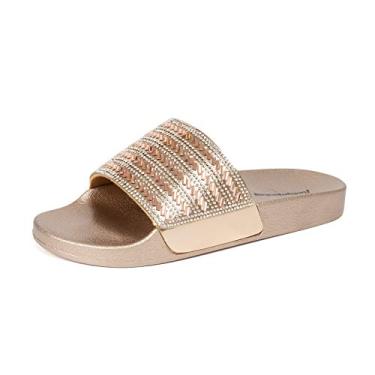 Imagem de FUNKYMONKEY Sandálias femininas com strass e glitter, plataforma, Champanhe dourado, 40