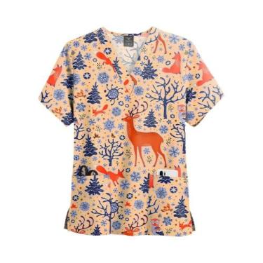 Imagem de Camisas De Enfermagem Vermelhas E Verdes De Natal Com Decote Em V E Ma