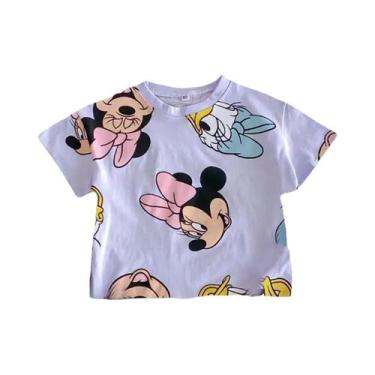 Imagem de Camisetas Infantis Estampadas Rosa Mickey Mouse 2 Peças Tops Infantis 