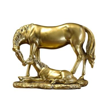 Imagem de Ｂｅｓｇａ Estátua de Cavalo - Coleção Decorativa do Ano do Cavalo - Ornamento Criativo de Resina para Mesa, Escultura de Animal para Escrivaninha, Lareira ou, Ouro