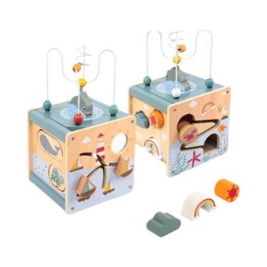 Imagem de Cubo De Atividades De Madeira Para Bebês 5 Em 1, Classificador De Form