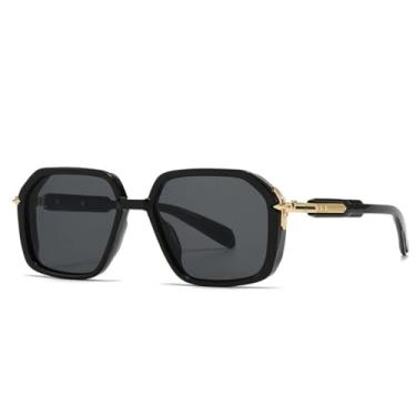 Imagem de Óculos de Sol Retrô Masculino UV400 Fashion Feminino com Rebites e Lentes Degradê (Preto e Cinza)