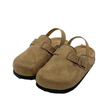 Imagem de Tamancos infantis, tamancos de camurça, para crianças, meninos, meninas, com suporte de arco, sandálias com palmilha de cortiça, sapatos de batata, chinelos de couro sem cadarço com fivela ajustável