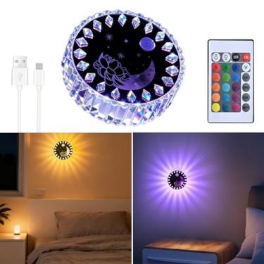 Imagem de Luminária de parede LED recarregável para uso interno, luz noturna sem fio com sensor de movimento com controle remoto, 16 cores reguláveis, luz noturna sem fio rotativa de 360° para escadas