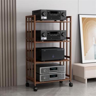 Imagem de Suporte de mídia Av de 2/3/4/5 níveis, suporte para leitor de CD, suporte estéreo doméstico com prateleira e roda ajustáveis em altura, suporte de TV multiuso, torre de áudio de canto, suporte de rack