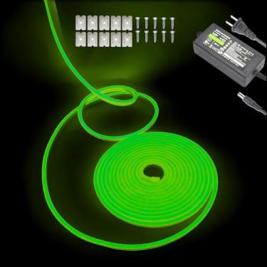 Imagem de mvthenxi Fita de luz LED neon verde, 5 m/5 m – 12 V CC, 600 LEDs, à prova d'água para decoração de casa interna e externa (inclui adaptador de energia)