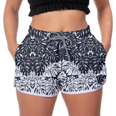 Imagem de Short Praia Feminino W2 Folhas e Branco Corrida Treino Dia a Dia-Feminino