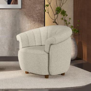 Imagem de Poltrona Decorativa Latvia 86cm Pés de Madeira Linho Off White G45 - G
