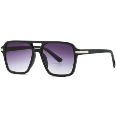 Imagem de AIEYEZO Óculos de sol quadrados aviador para mulheres e homens, modernos, retrô, quadrados, óculos de sol clássicos aviador, Preto/cinza dégradé, MM