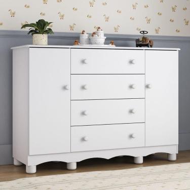 Imagem de Cômoda Infantil 125cm 2 Portas E 4 Gavetas Dengo Multimóveis Mp4440 Branco Branco