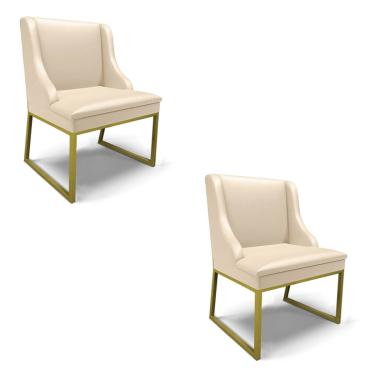 Imagem de Cadeira Sala de Jantar Industrial Dourado kit 2 Liz Sintético D03 - D'Rossi