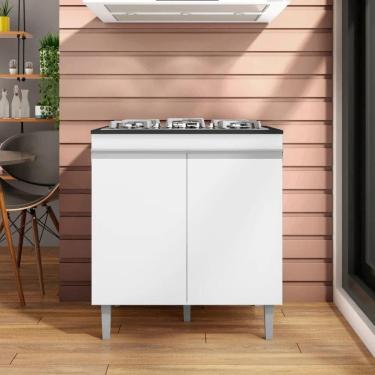 Imagem de Balcão Cozinha Cooktop Andréia Com Tampo 2 Portas Branco - Ajl