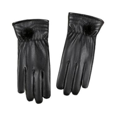 Imagem de Luvas Femininas De Inverno Em Couro Genuíno Preto De Pele De Carneiro 