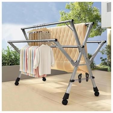 Imagem de Escorredor de roupas de aço inoxidável – Economiza espaço, prateleira dobrável para lavanderia interna, arejador de roupas portátil dobrável de 2,4 m para secagem e organização eficientes