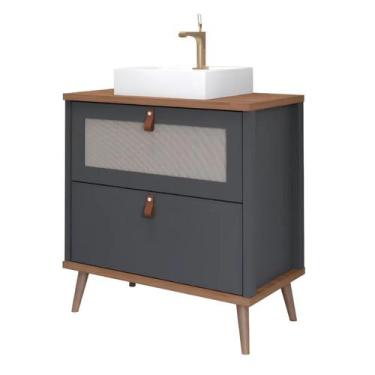 Imagem de Armário De Banheiro 80cm Mdf Titanium 1 Porta Gaveta C/ Cuba - Mgm