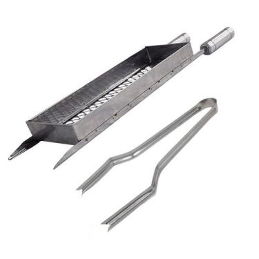 Imagem de Grelha cesto Pequeno Churrasco Inox C/Pegador de carne - INOX LAURINDO