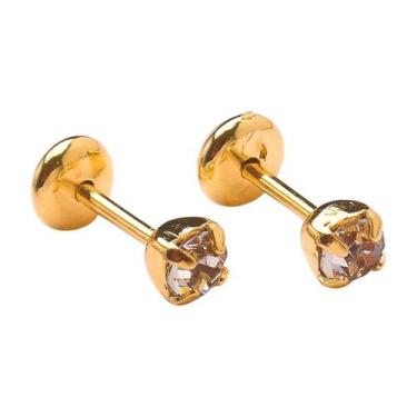 Imagem de Brinco Baby Solitário com Pedra 3mm Folheado a Ouro de Alta Qualidade 