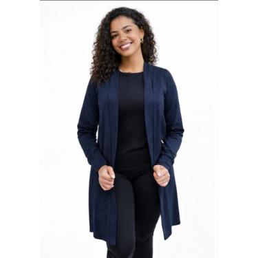 Imagem de Cardigan (Kimono) de suede Winter com abertura lateral Cor:Azul Marinh