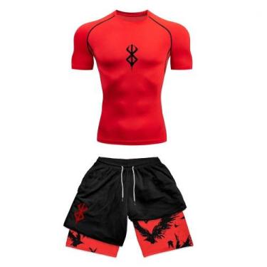Imagem de Conjunto de Ginástica Masculino com Compressão 3D - Manga Curta e Shor
