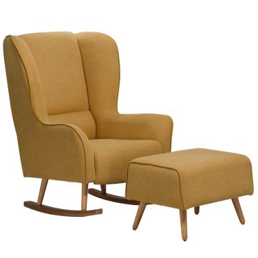 Imagem de Poltrona De Amamentação Lily Balanço Milka Com Puff Linho Mostarda - Nexta Casa
