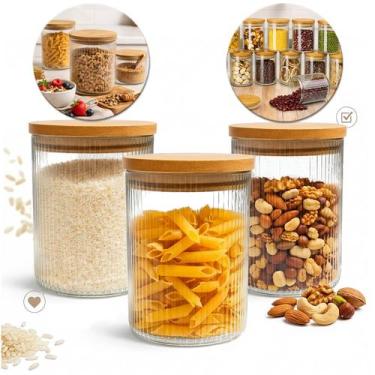 Imagem de Kit Potes Herméticos Vidro Canelado redondo Cantinho Do Café 700ml - L