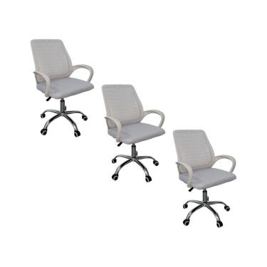Imagem de Kit 3 Cadeiras De Escritorio Esteirinha Tela Mesh Branco