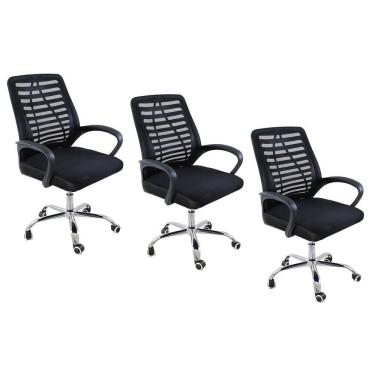 Imagem de Kit 3 Cadeiras De Escritorio Esteirinha Mesh Ergonomica - Preto