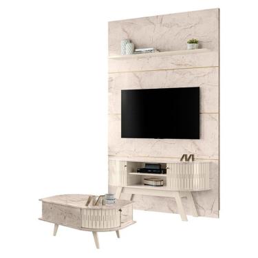 Imagem de Estante Home Theater com Bancada Silverstone e Mesa de Centro Indianápolis Calacata Off White – Madetec