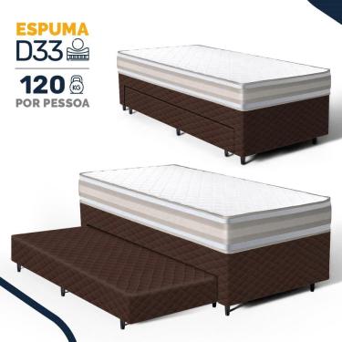 Imagem de Cama Box com Colchão de Espuma D33 Double Face Territory Hellen + Auxiliar de Espuma Unique Solteiro 88cm