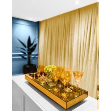 Imagem de Bandeja Grande Espelho Dourado Decoração Sala Bar - Inova Decor