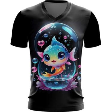 Imagem de Camiseta Gola V Peixinho Feliz no Aquário Peixe 1 - Kasubeck Store®, X