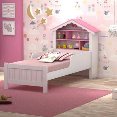 Imagem de Cama Solteiro Casa Princesa Branco Rosa - OUTRAS MARCAS