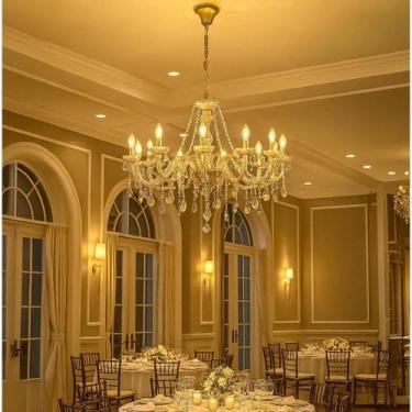Imagem de Lustre De Cristal Luminária Luxuoso Ambar Com 18 Braços Luxo Moderno -