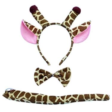 Imagem de Marlegard® 3 peças engraçadas dálmata leite leopardo tiara orelha com laço na cauda, Girafa marrom, tamanho �nico