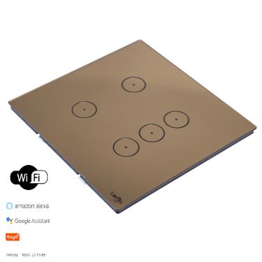 Imagem de Interruptor Touch Wi-Fi Tok Glass 5 Botões Bronze 4X4 Lumenx