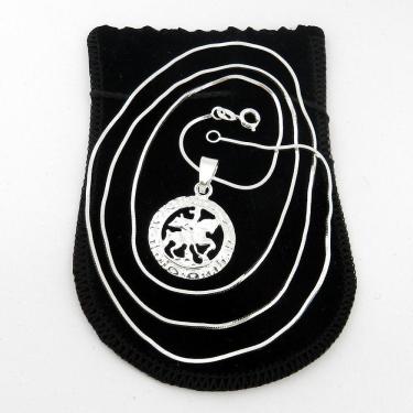 Imagem de Corrente Masculina 70Cm 1Mm + São Jorge Folheada Prata Cr272