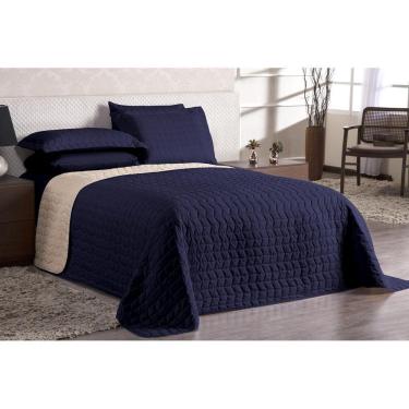 Imagem de Cobre Leito Constantini Queen Com 3 - Dupla Face Azul/Palha