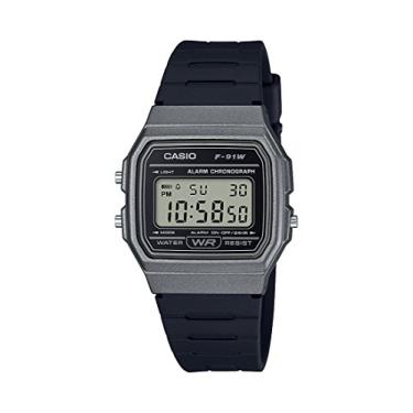 Imagem de Casio Relógio clássico de quartzo da série F91W | Resistente à água | Cronômetro de 1/100 segundo | Alarme diário | Sinal de hora em hora | Calendário automático | Parte traseira da caixa SS | Formato
