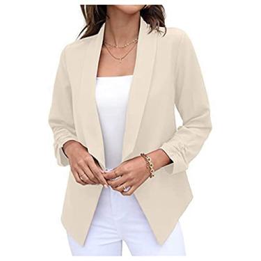 Imagem de Blazer feminino terno manga 3/4 jaqueta justa frente aberta cardigã casual escritório r...