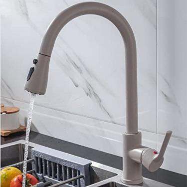 Imagem de Torneira de cozinha preta torneira de cozinha puxada para fora torneira misturadora de pia de cozinha escovado níquel córrego pulverizador cabeça cromo torneira de água da cozinha, CF04043YMWM bege, China