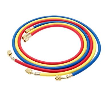 Imagem de 3 peças SURIEEN 152.4 cm R410 Conjunto de mangueira de carregamento CA refrigerante, 3 cores 1/10.2 cm SAE-5/16 SAE 800-4000 PSI pressão de trabalho, serve para HVAC ar condicionado R410 R32 medidor