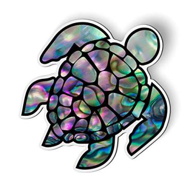 Imagem de GT Graphics Express Tartaruga marinha concha natural pérola textura verde roxa - ímã de 14 cm para geladeira de armário de carro