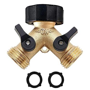 Imagem de Divisor de mangueira de jardim de latão resistente bidirecional, mangueira de latão, divisor em Y, 2 válvulas, conector Y com 2 arruelas extras de borracha
