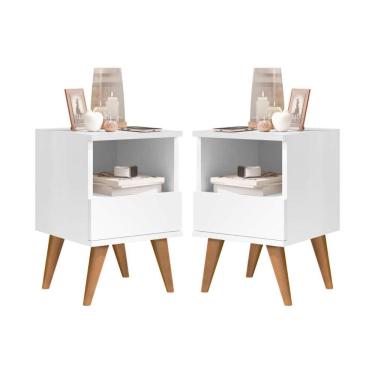 Imagem de Kit 2 Mesas de Cabeceira 1 gaveta Pés Palito Pix Branco - Comprar Moveis em Casa