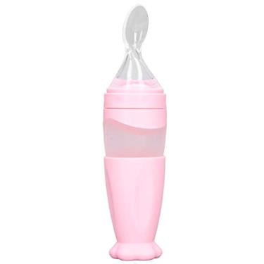 Imagem de Colher de mamadeira, colher de mamadeira de bebê Fácil de usar Design de segurança Multiuso Boa vedação para ferramenta de alimentação de bebê(Cor de rosa)