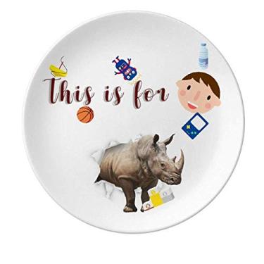 Imagem de Prato de porcelana Animal Paper Break Shocks Rinoceronte Prato de jantar redondo masculino